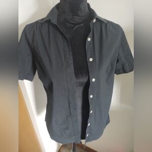 Lands' End Women's Size 4 Black Short Sleeve Button Up Shirt